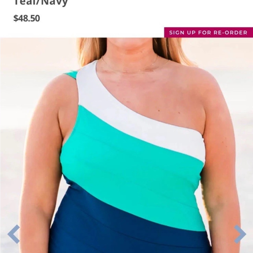 Chic Soul 3XL One Piece Swimsuit “Lead Me to the Beach” Teal Navy Plus Size - Picture 3 of 6